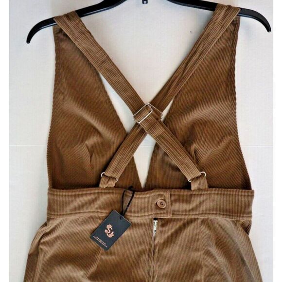 Sincerely Jules Women's Sz L Brown Corduroy Wide Leg V-Neck Jumpsuit Overalls - Picture 10 of 15